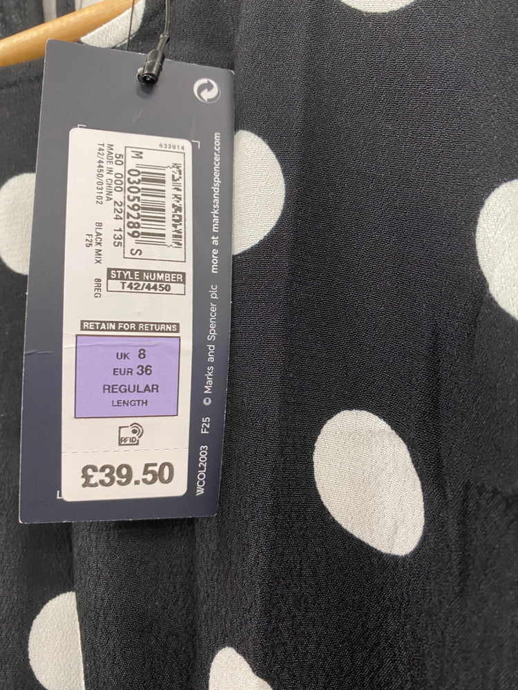 Gorgeous M&S Collection spotted Dress Uk8 Black & White HT149