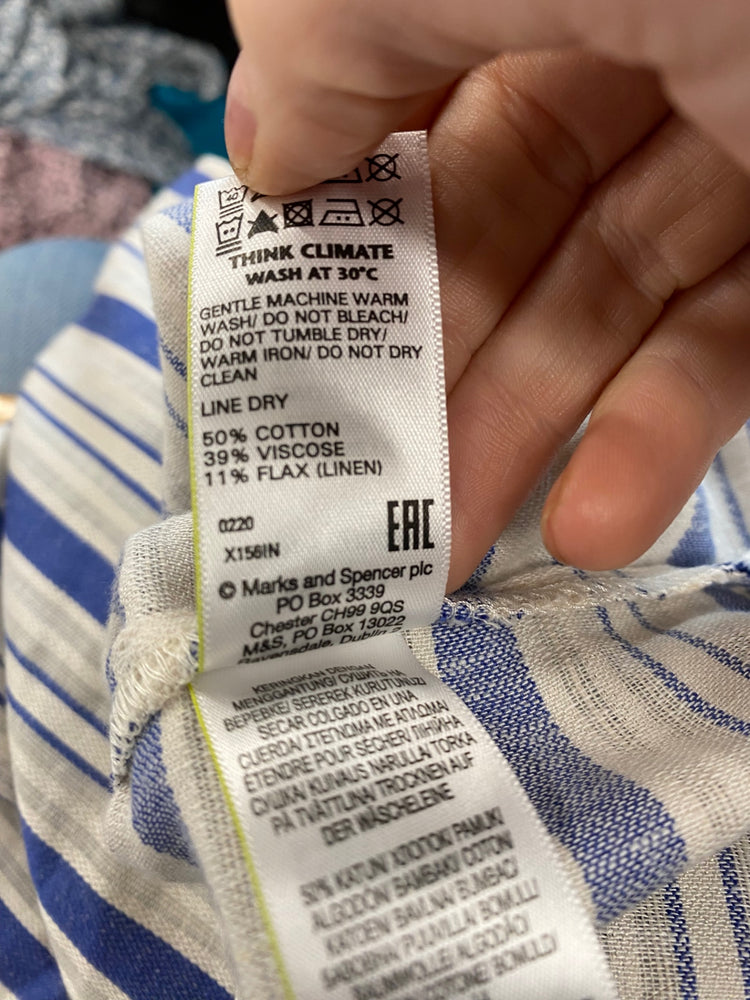 Gorgeous Per Una Short sleeve nautical Blouse UK8 Beige & Blue HT149