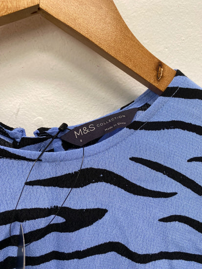 Gorgeous M&S Collection Blue Animal Print Ruffle Mini Dress UK8 HT149