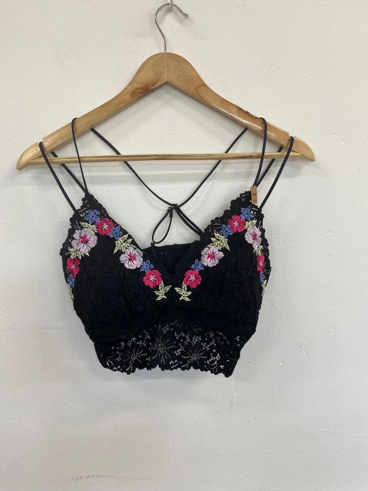 Gorgeous Victoria secrets pink floral embroidered lace bralette Top UkL Black new HG001