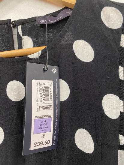 Gorgeous M&S Collection spotted Dress Uk8 Black & White HT149