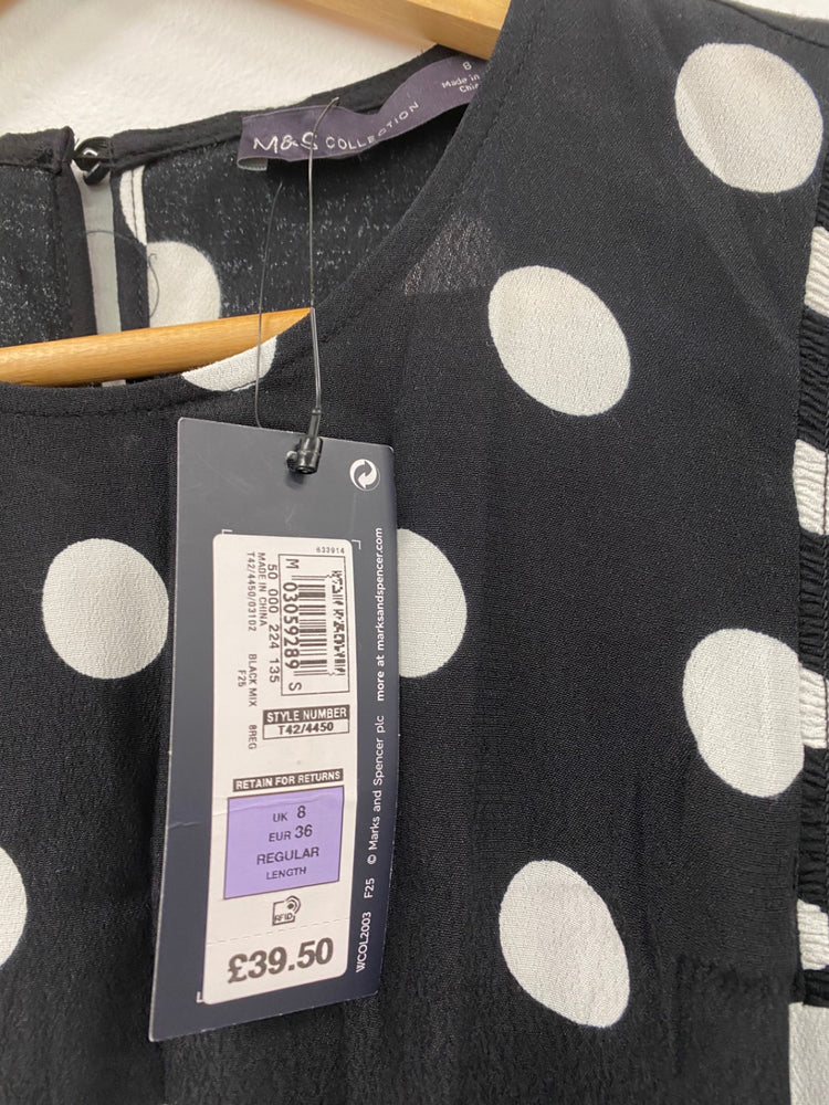 Gorgeous M&S Collection spotted Dress Uk8 Black & White HT149