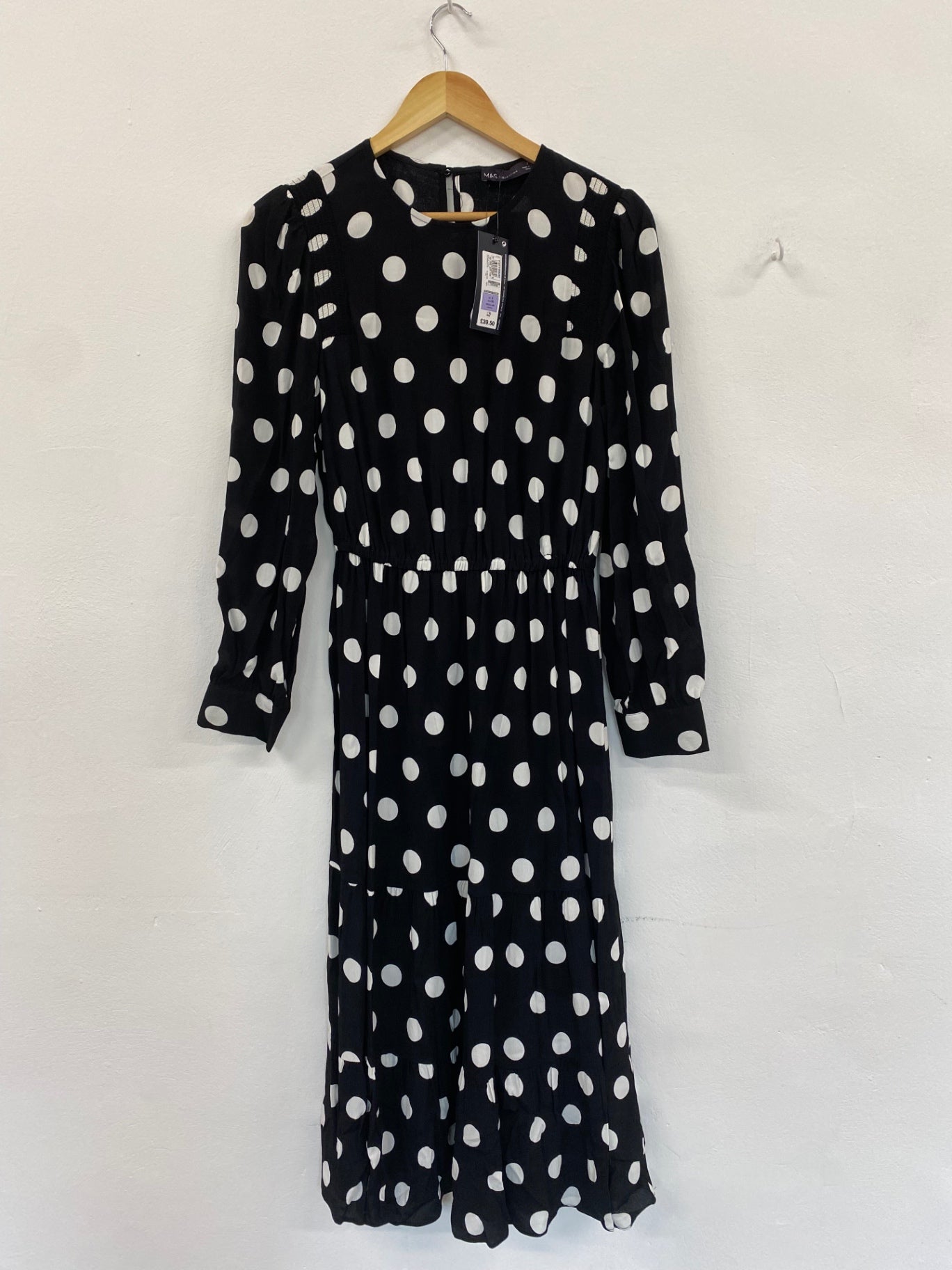 Gorgeous M&S Collection spotted Dress Uk8 Black & White HT149