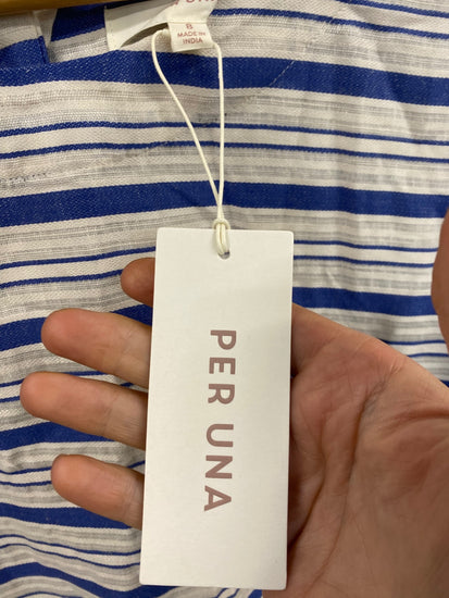 Gorgeous Per Una Short sleeve nautical Blouse UK8 Beige & Blue HT149