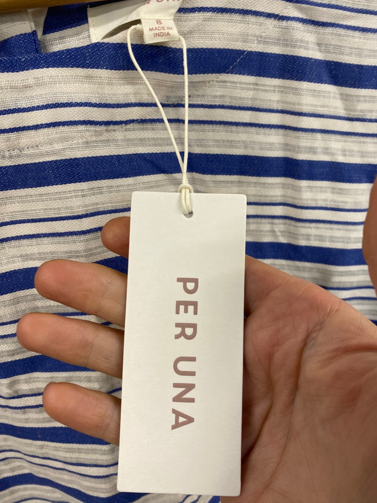 Gorgeous Per Una Short sleeve nautical Blouse UK8 Beige & Blue HT149