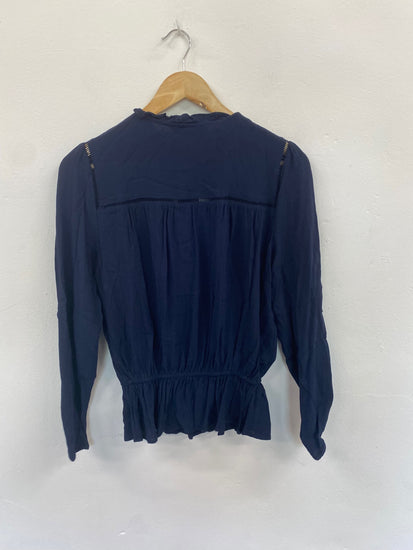 Gorgeous M&S Collection broderie detail  Blouse UK8 Navy Blue HT149