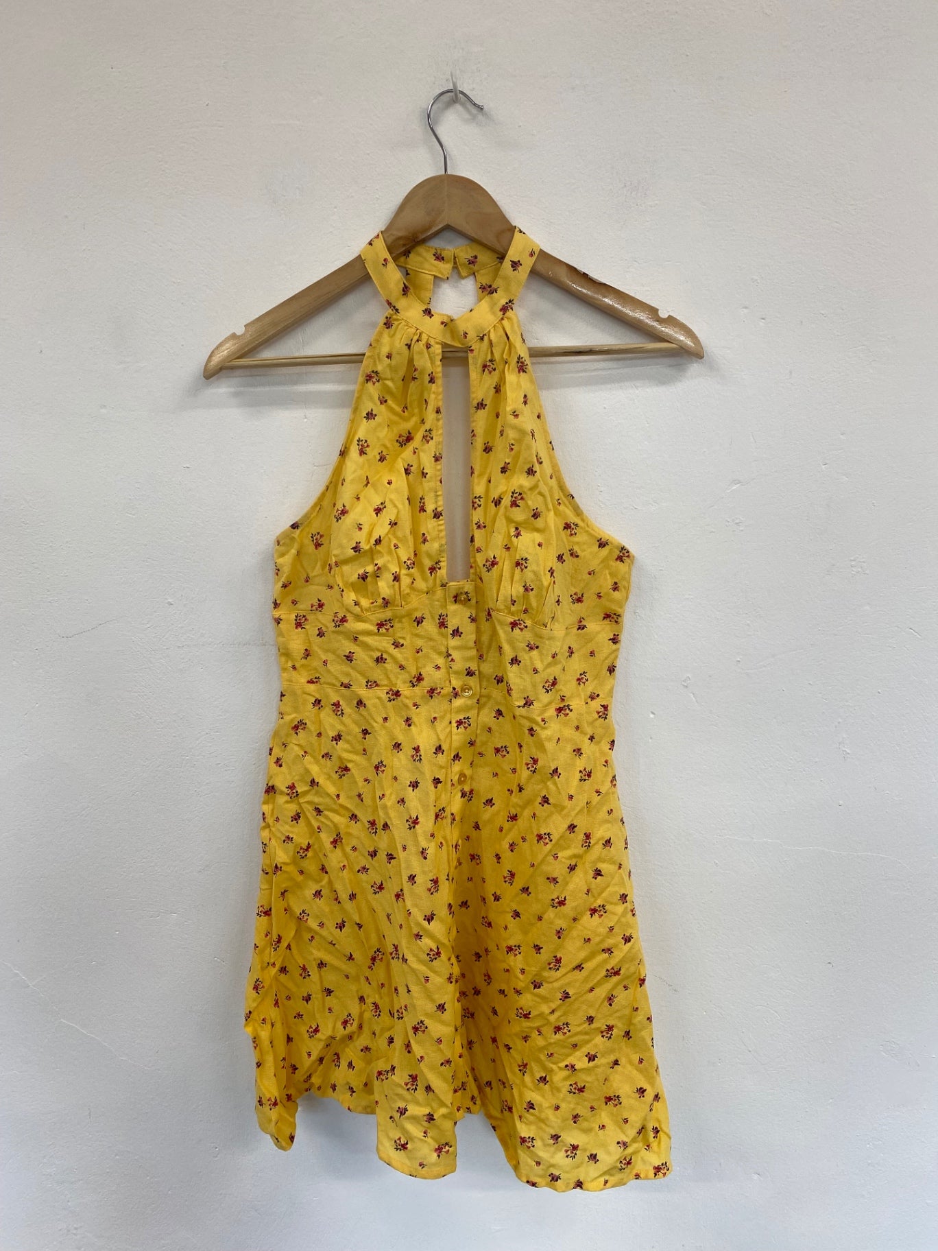 Gorgeous ASOS linen playful Mini pinafore dress UK10 Yellow Floral HG001