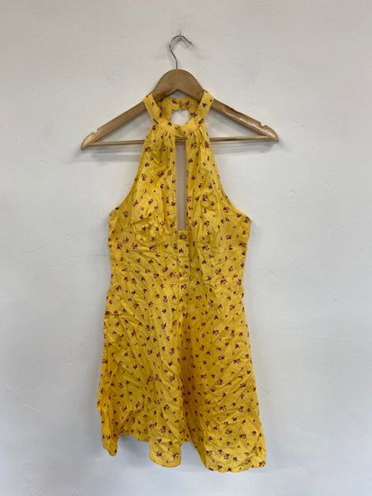 Gorgeous ASOS linen playful Mini pinafore dress UK10 Yellow Floral HG001