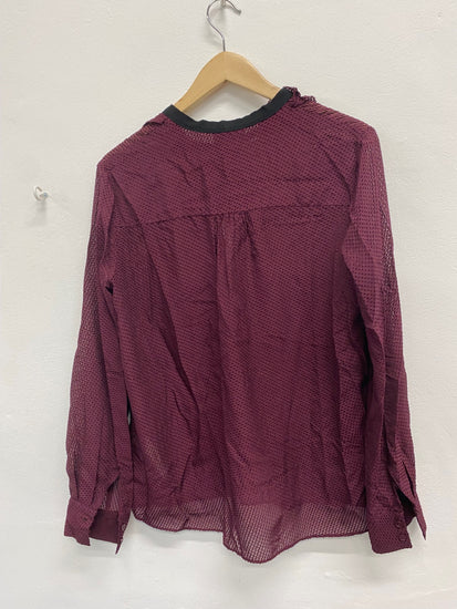 Fabulous REISS textured Mackenzie New Blouse Uk8 Berry Pussy bow semi sheer JM182