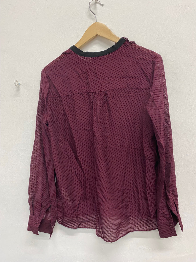 Fabulous REISS textured Mackenzie New Blouse Uk8 Berry Pussy bow semi sheer JM182