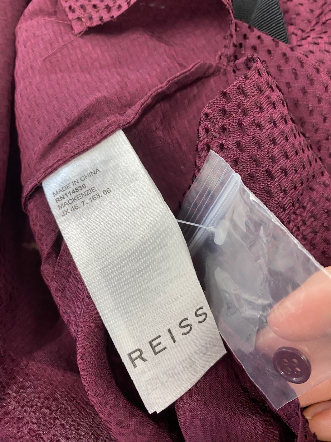 Fabulous REISS textured Mackenzie New Blouse Uk8 Berry Pussy bow semi sheer JM182