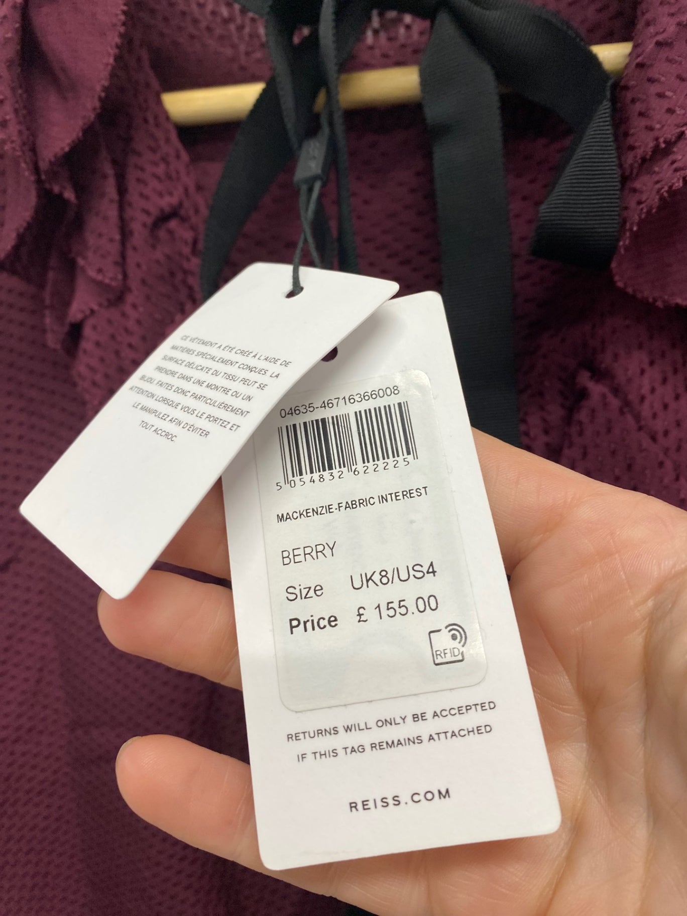 Fabulous REISS textured Mackenzie New Blouse Uk8 Berry Pussy bow semi sheer JM182