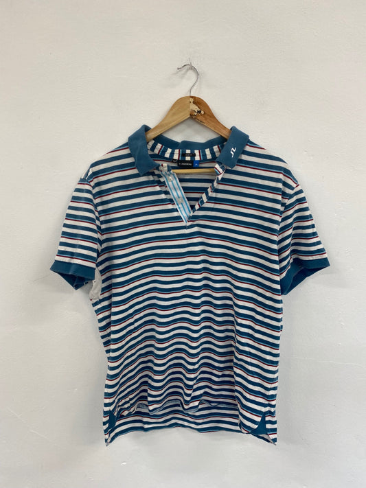 Classic J.Lindeberg Blue Mix Stripe Golf Polo Shirt UK XXL JM182