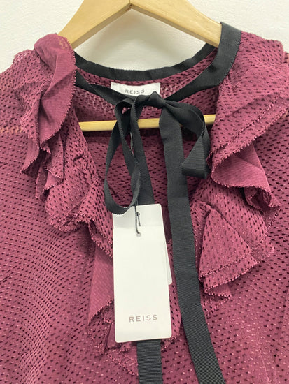 Fabulous REISS textured Mackenzie New Blouse Uk8 Berry Pussy bow semi sheer JM182