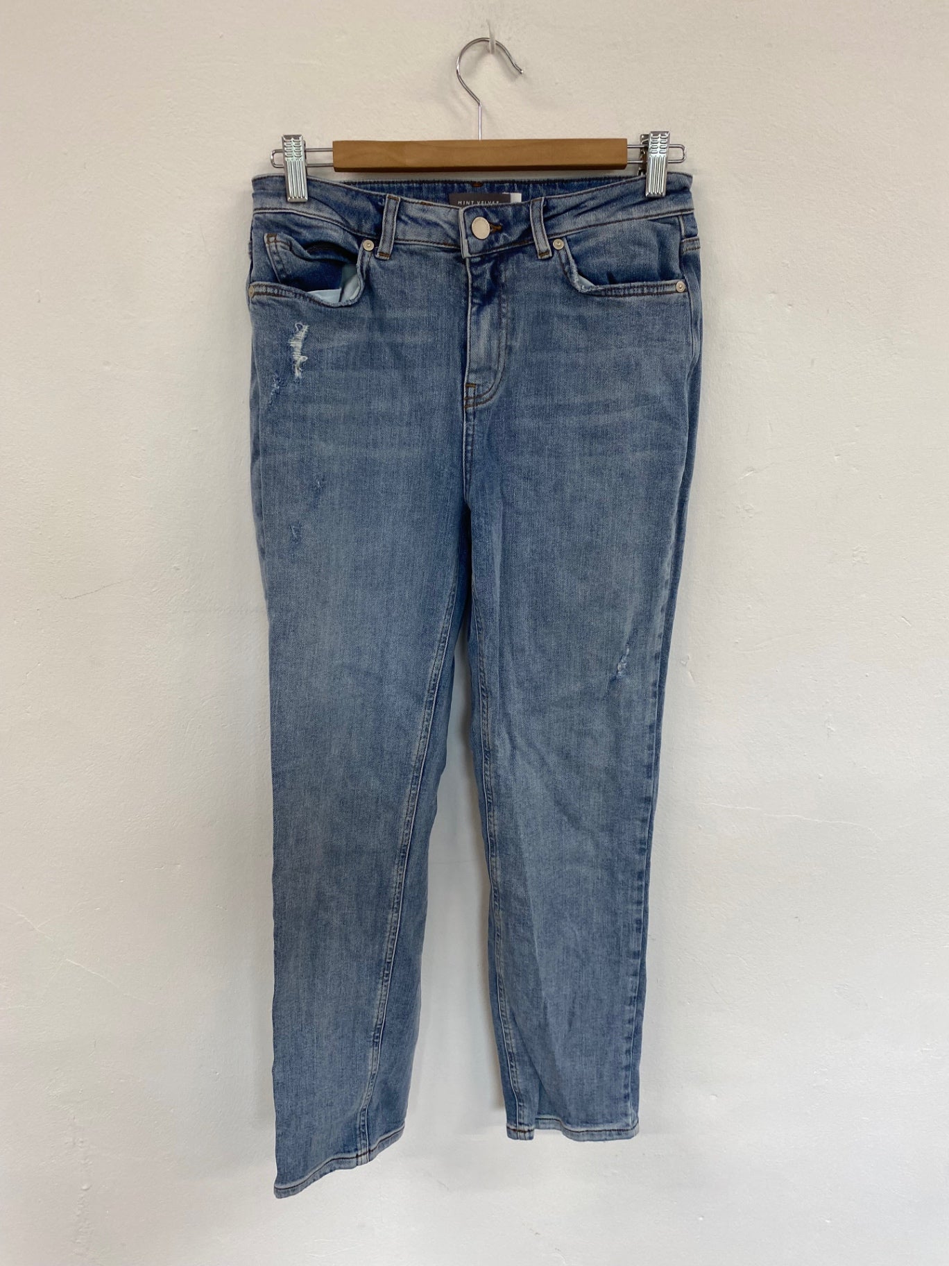 Fabulous Mint Velvet Straight Cut Blue Distressed Jeans UK10 JM182