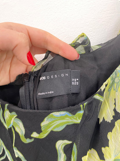 Fabulous Asos Black & Green Floral Maxi Dress UK12 KS002