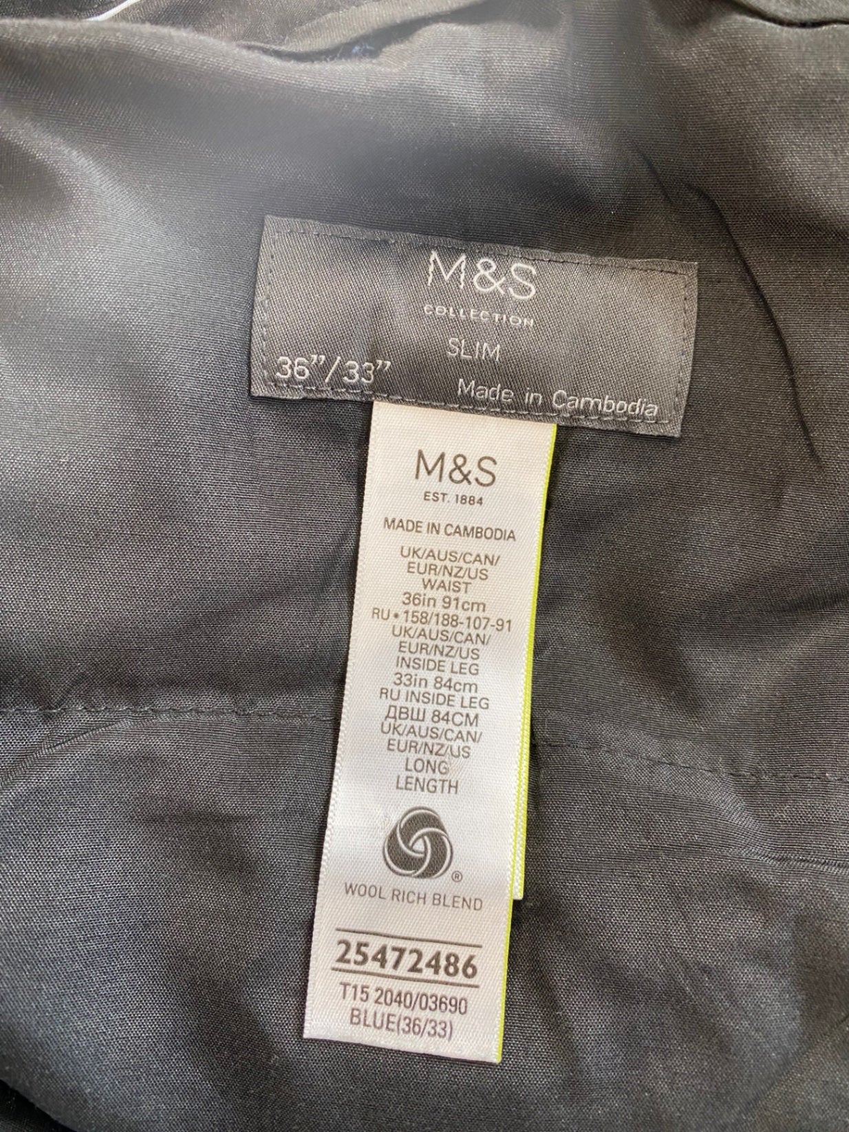 Classic M&S Navy Performance Slim Suit 42L/W36” L33” KS002