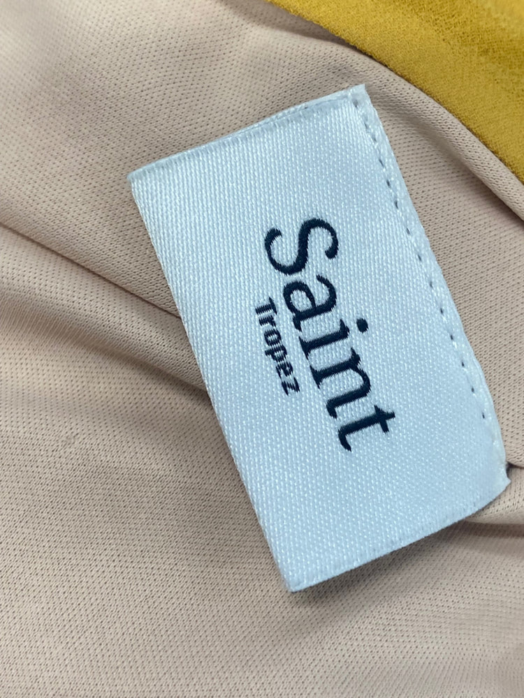 Fabulous Saint Tropez Dress UK S Pink and Mustard pleated summer FK116