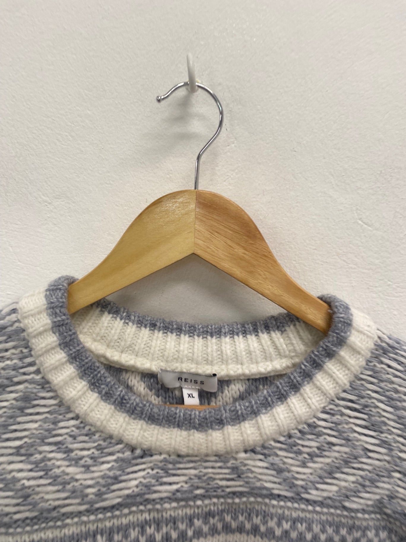 Fabulous Reiss Sweater UK XL Gray and Cream fair isle men’s KS002
