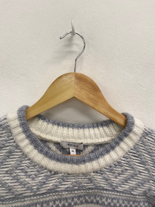 Fabulous Reiss Sweater UK XL Gray and Cream fair isle men’s KS002