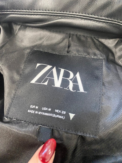 Fabulous Zara Trench Coat UK M Black faux leather city KS002