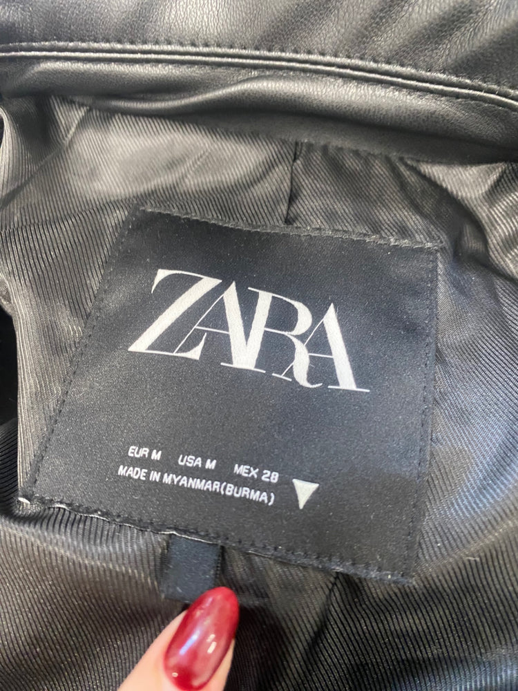 Fabulous Zara Trench Coat UK M Black faux leather city KS002