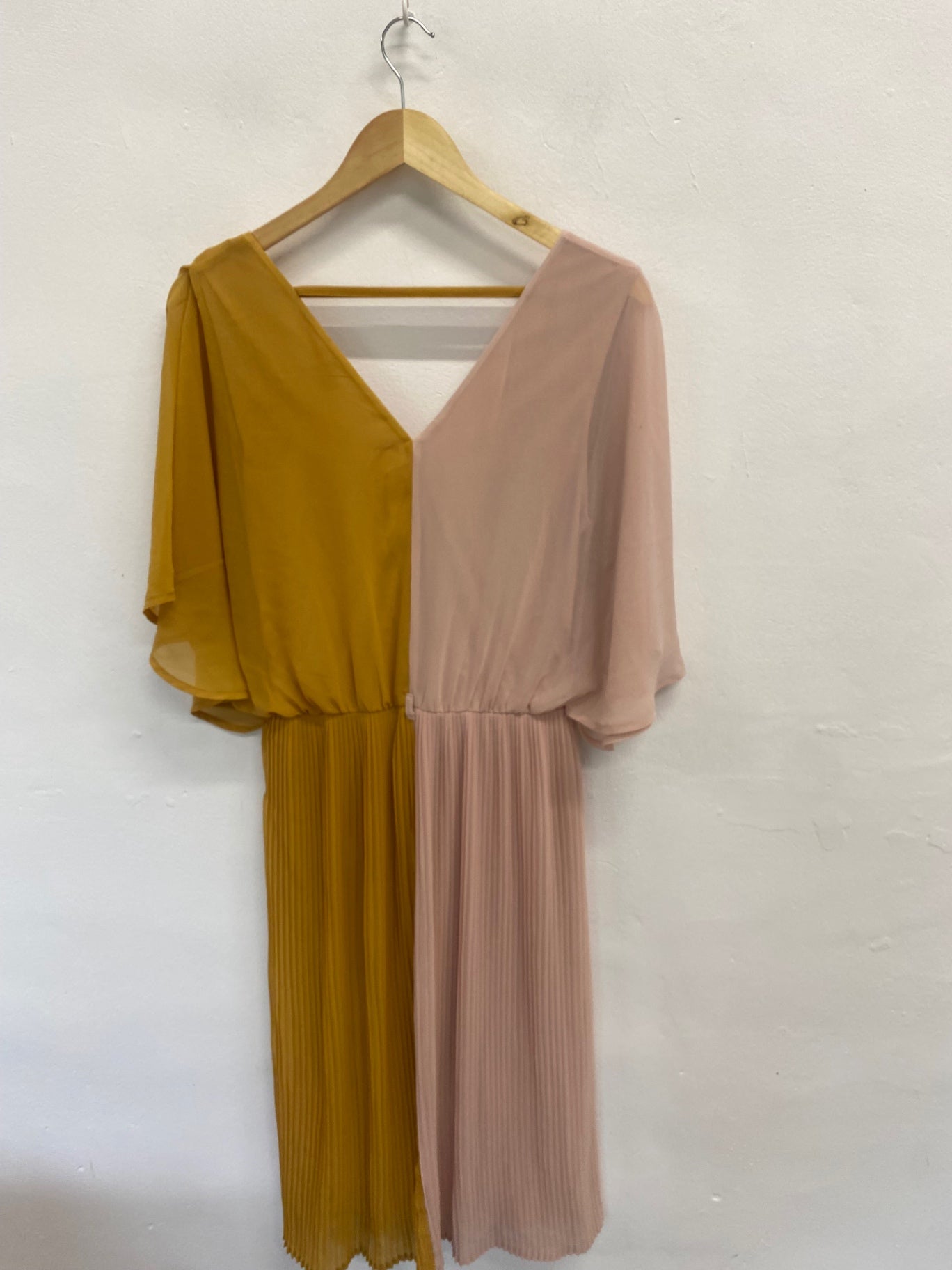 Fabulous Saint Tropez Dress UK S Pink and Mustard pleated summer FK116