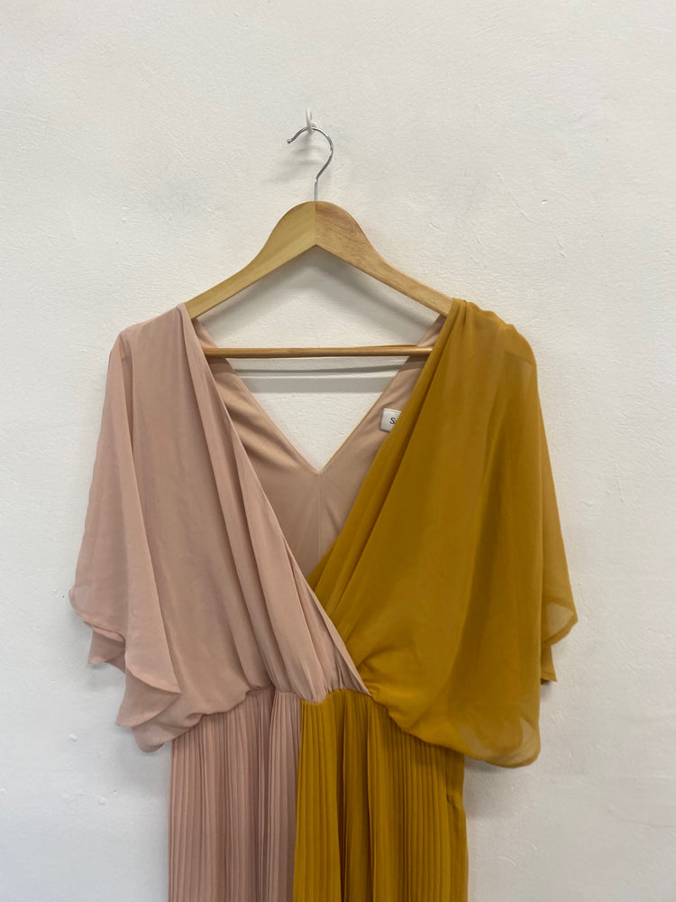 Fabulous Saint Tropez Dress UK S Pink and Mustard pleated summer FK116