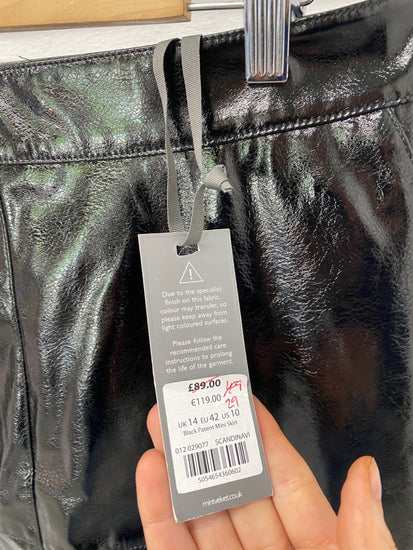 Fabulous MINT VELVET patent mini classic Skirt Uk14 Black new CM007