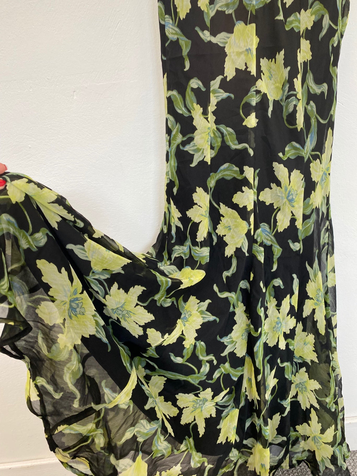 Fabulous Asos Black & Green Floral Maxi Dress UK12 KS002