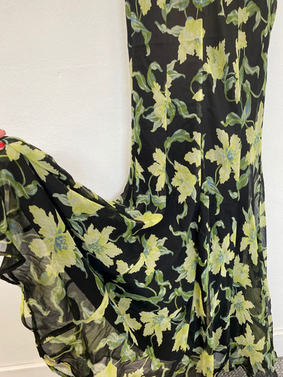 Fabulous Asos Black & Green Floral Maxi Dress UK12 KS002