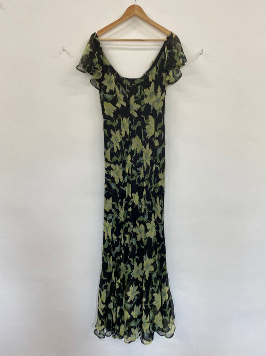 Fabulous Asos Black & Green Floral Maxi Dress UK12 KS002