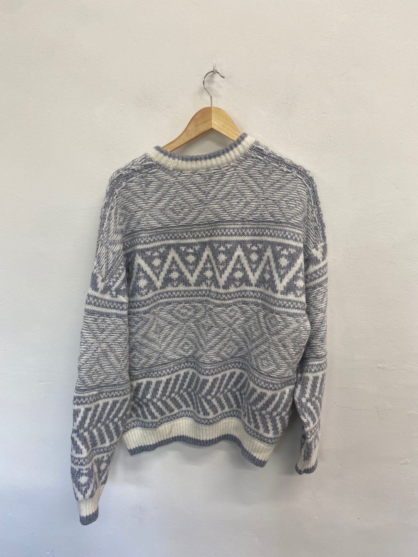 Fabulous Reiss Sweater UK XL Gray and Cream fair isle men’s KS002