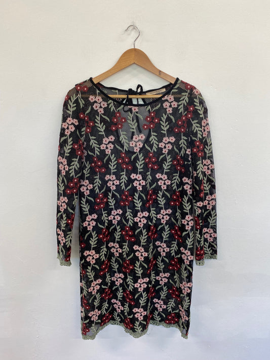 Fabulous Penny Black Floral Mesh Midi Dress UK14-16 RR001