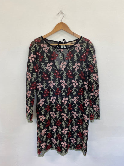 Fabulous Penny Black Floral Mesh Midi Dress UK14-16 RR001