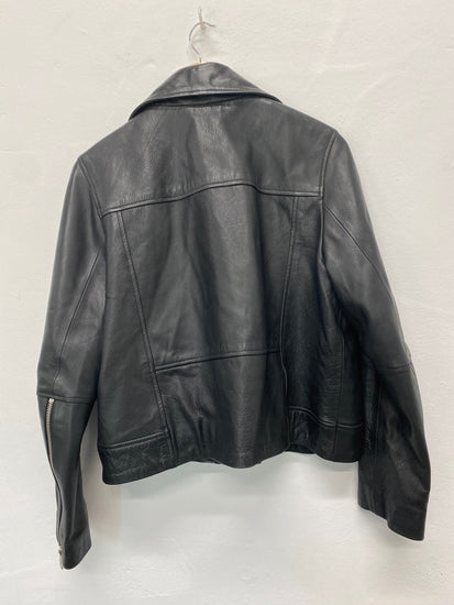Fabulous H&M classic supple leather Biker Jacket Uk14 Black CM007