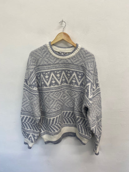Fabulous Reiss Sweater UK XL Gray and Cream fair isle men’s KS002
