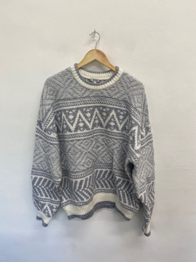 Fabulous Reiss Sweater UK XL Gray and Cream fair isle men’s KS002