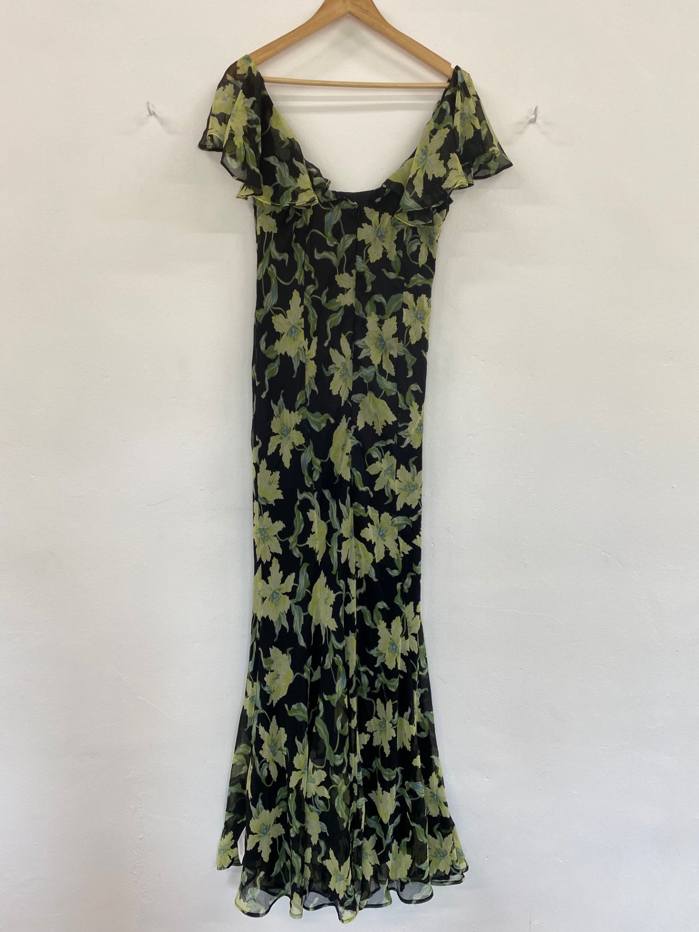 Fabulous Asos Black & Green Floral Maxi Dress UK12 KS002