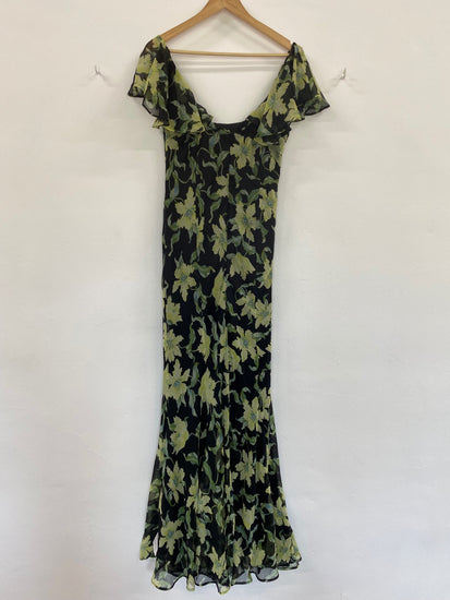 Fabulous Asos Black & Green Floral Maxi Dress UK12 KS002