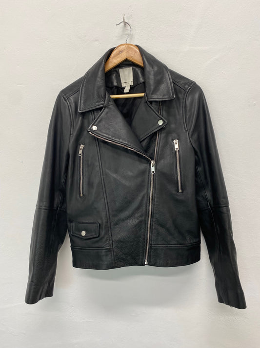 Fabulous H&M classic supple leather Biker Jacket Uk14 Black CM007