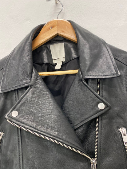 Fabulous H&M classic supple leather Biker Jacket Uk14 Black CM007