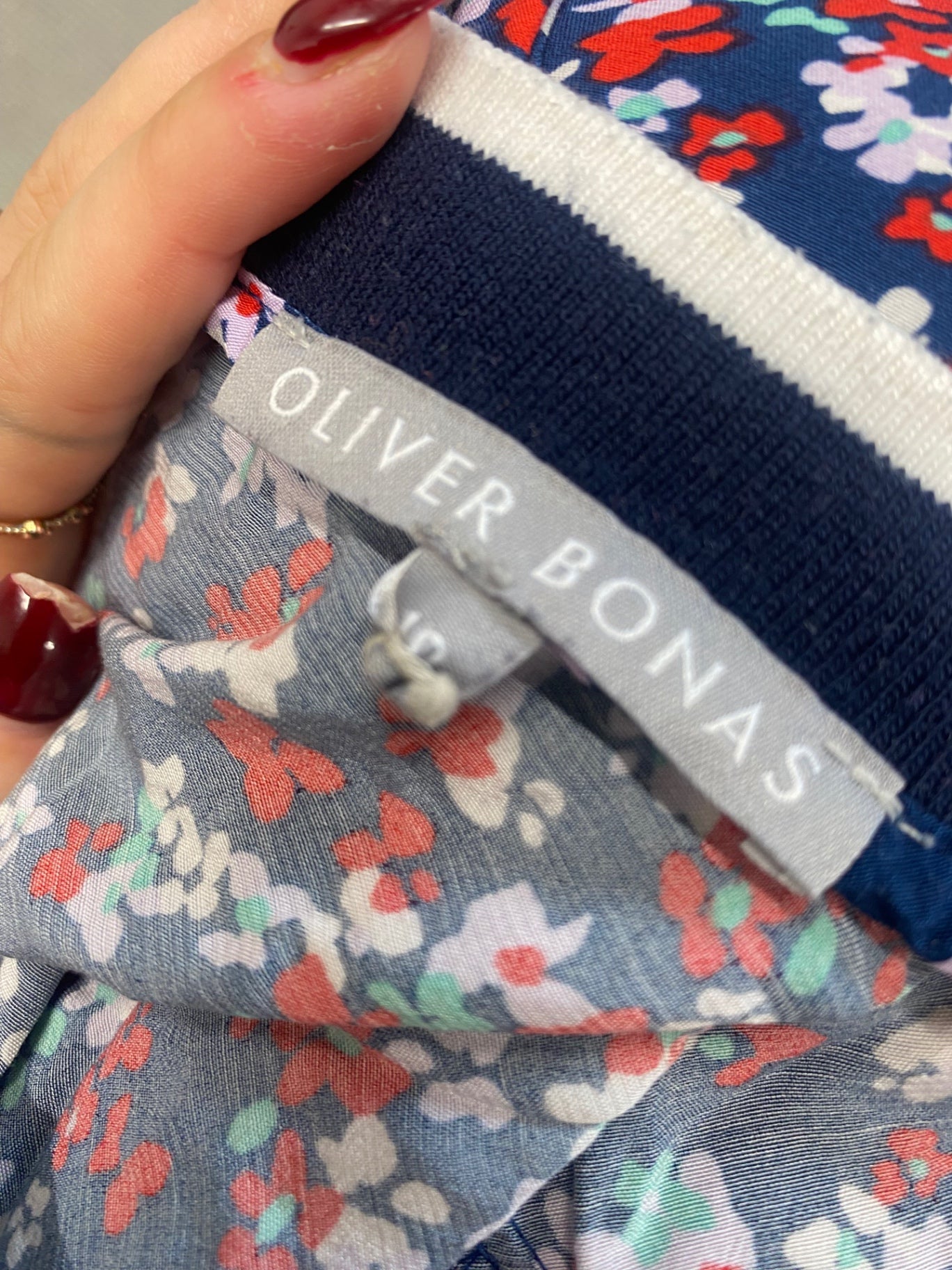 Fabulous Oliver Bonas Dress UK10 Navy pink Summer floral AM013