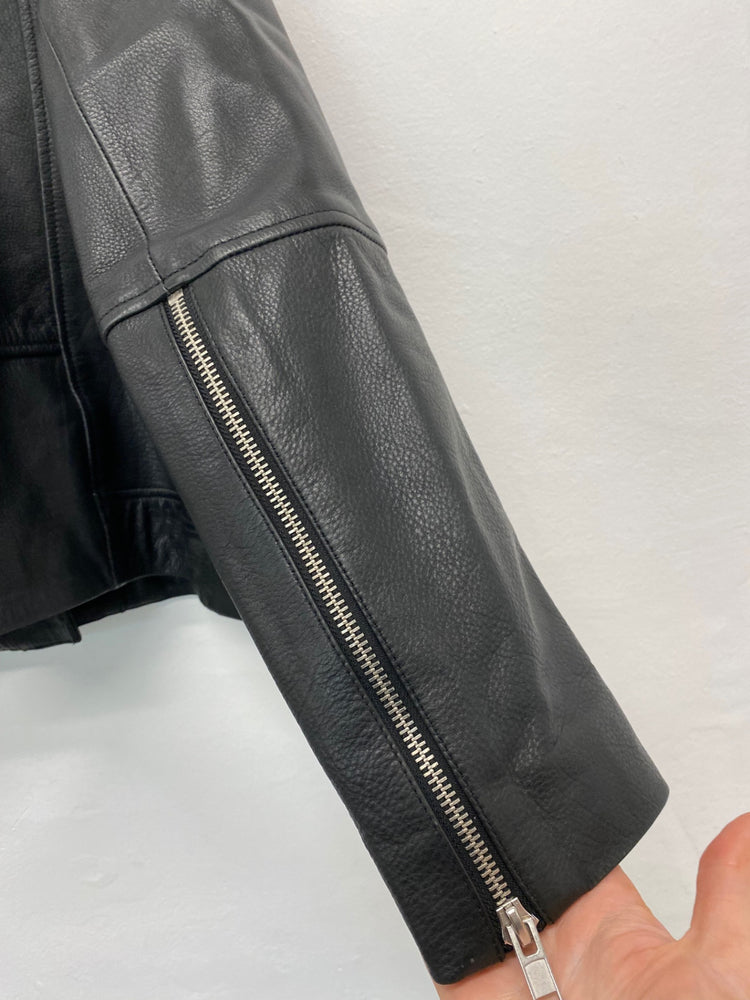 Fabulous H&M classic supple leather Biker Jacket Uk14 Black CM007