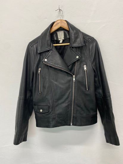 Fabulous H&M classic supple leather Biker Jacket Uk14 Black CM007