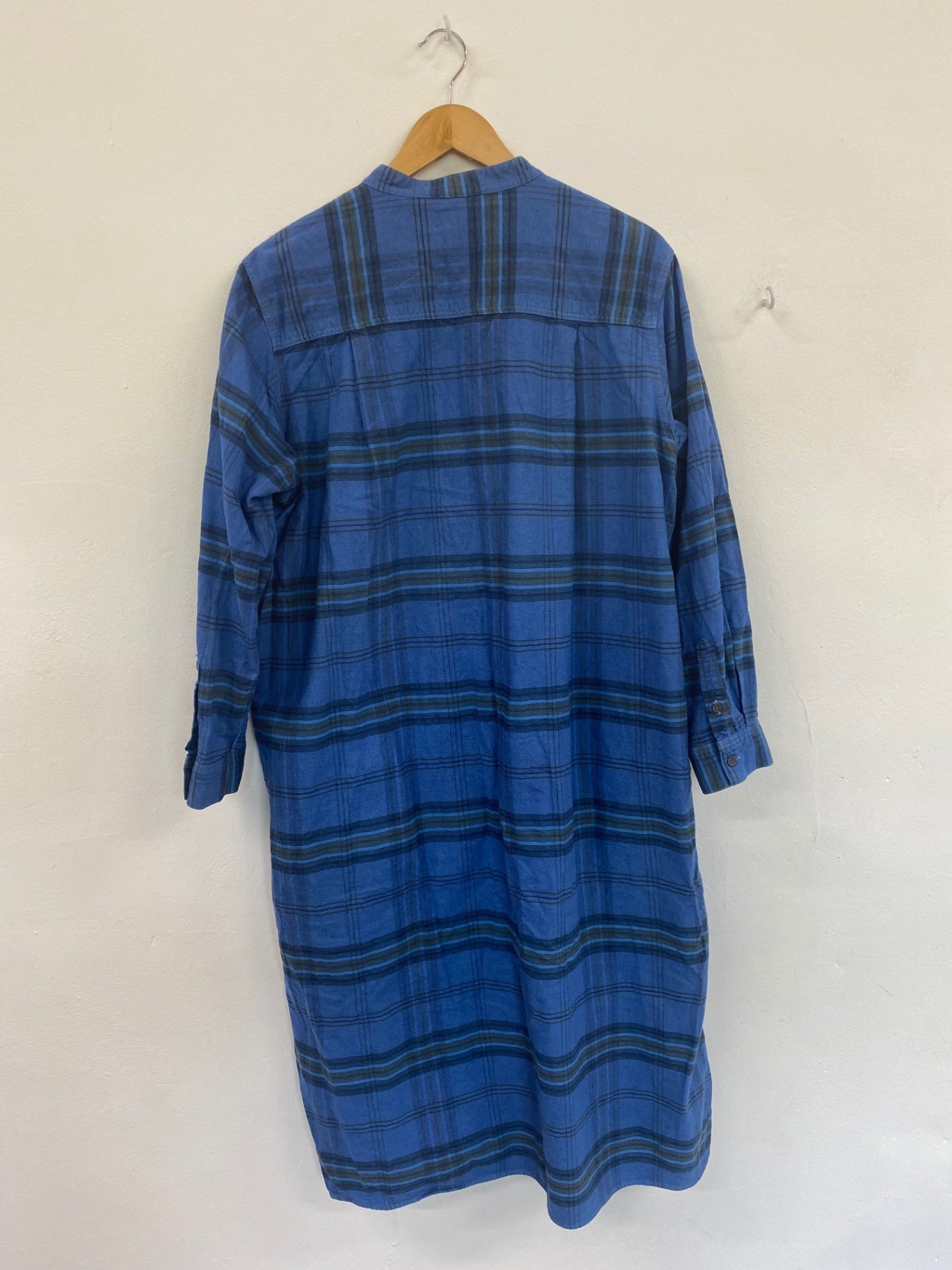 Fabulous Muji Blue Plaid Maxi Shirt Dress UK L DC433