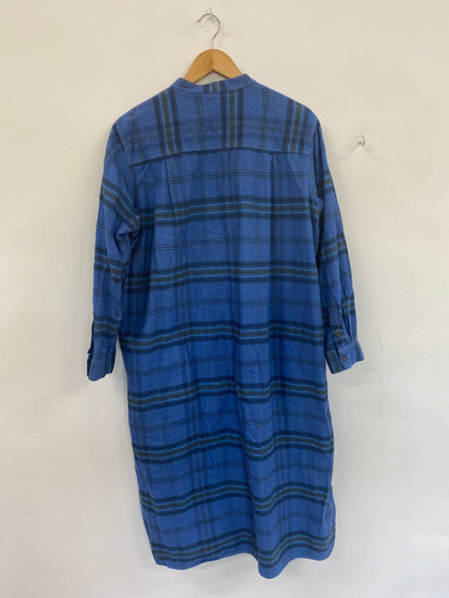 Fabulous Muji Blue Plaid Maxi Shirt Dress UK L DC433