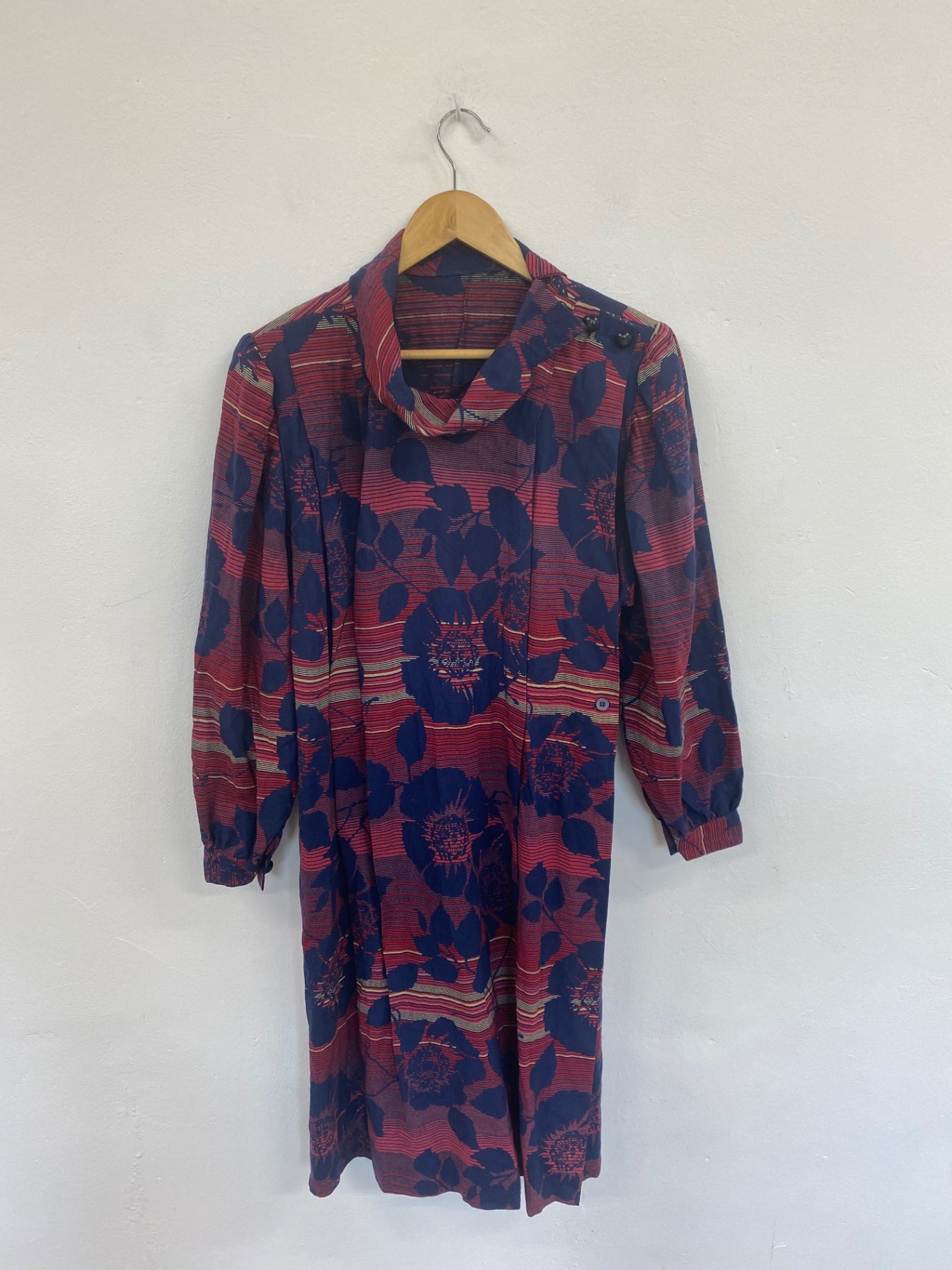 Fabulous Unbranded Red & Navy Floral Cowl Neck Midi Dress UK14 DC433