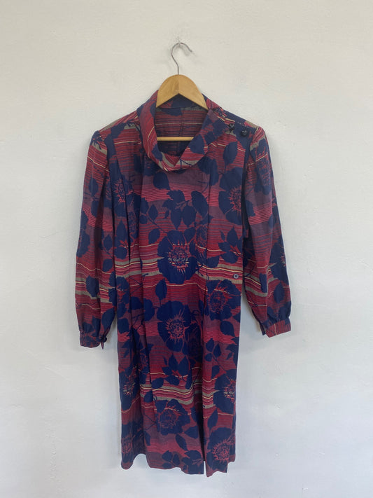 Fabulous Unbranded Red & Navy Floral Cowl Neck Midi Dress UK14 DC433