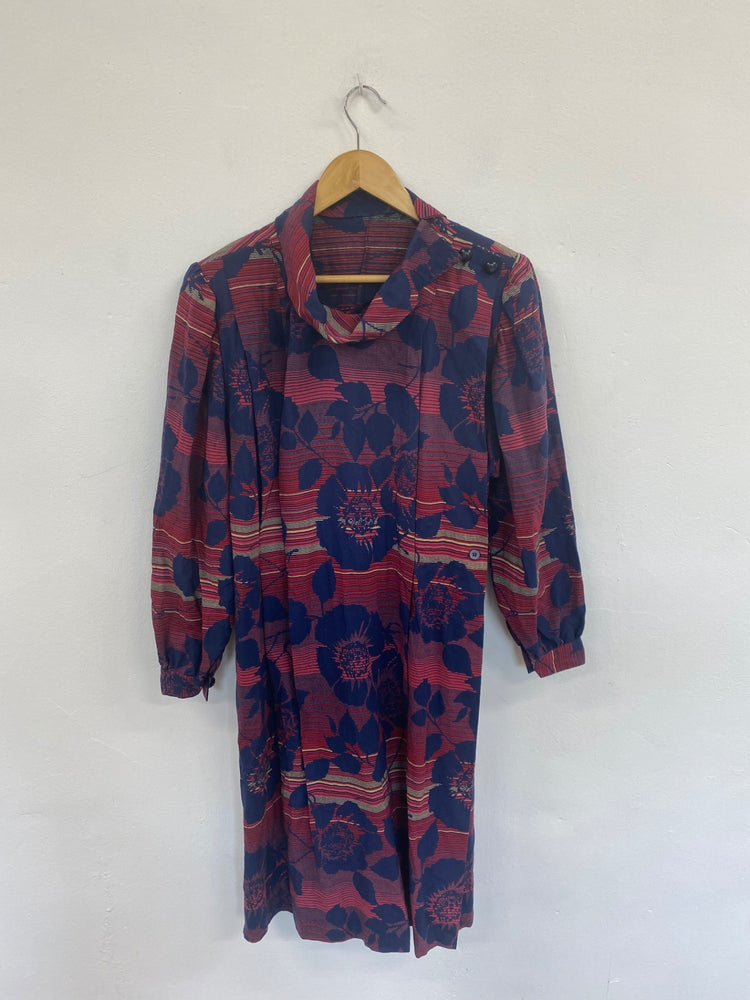 Fabulous Unbranded Red & Navy Floral Cowl Neck Midi Dress UK14 DC433